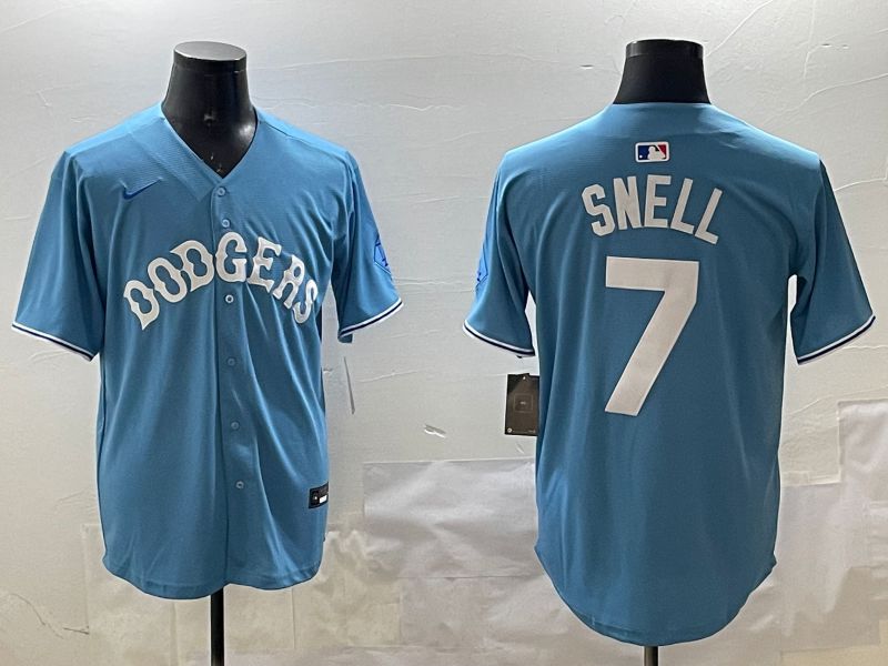 Men Los Angeles Dodgers #7 Snell Light Blue Joint Name 2025 Nike MLB Jersey style 1->los angeles dodgers->MLB Jersey